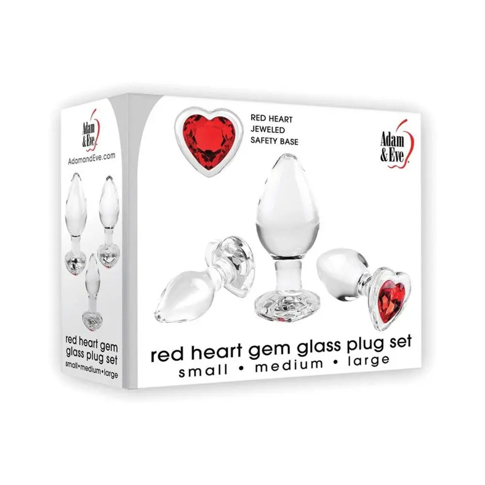 Adam & Eve Red Heart Gem Glass Plug Set 1