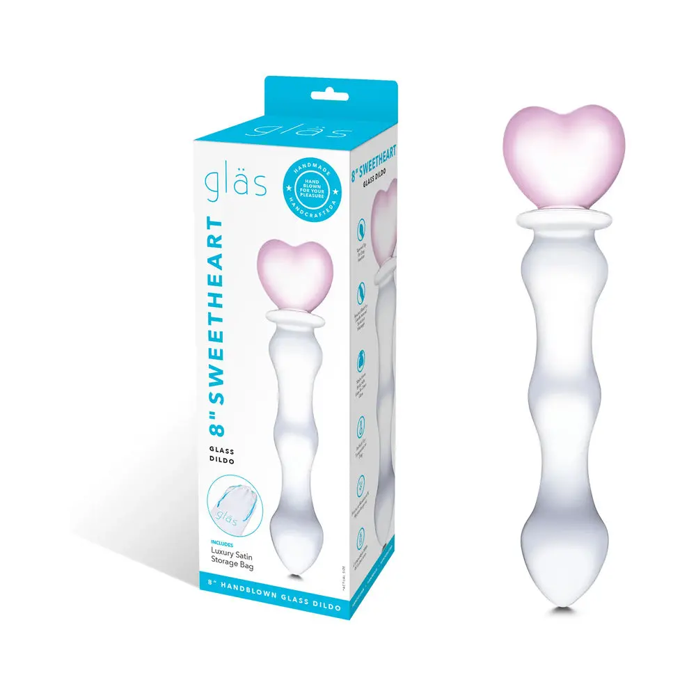 Glas 8 In. Sweetheart Glass Dildo With Pink Heart-Shaped Handle 1
