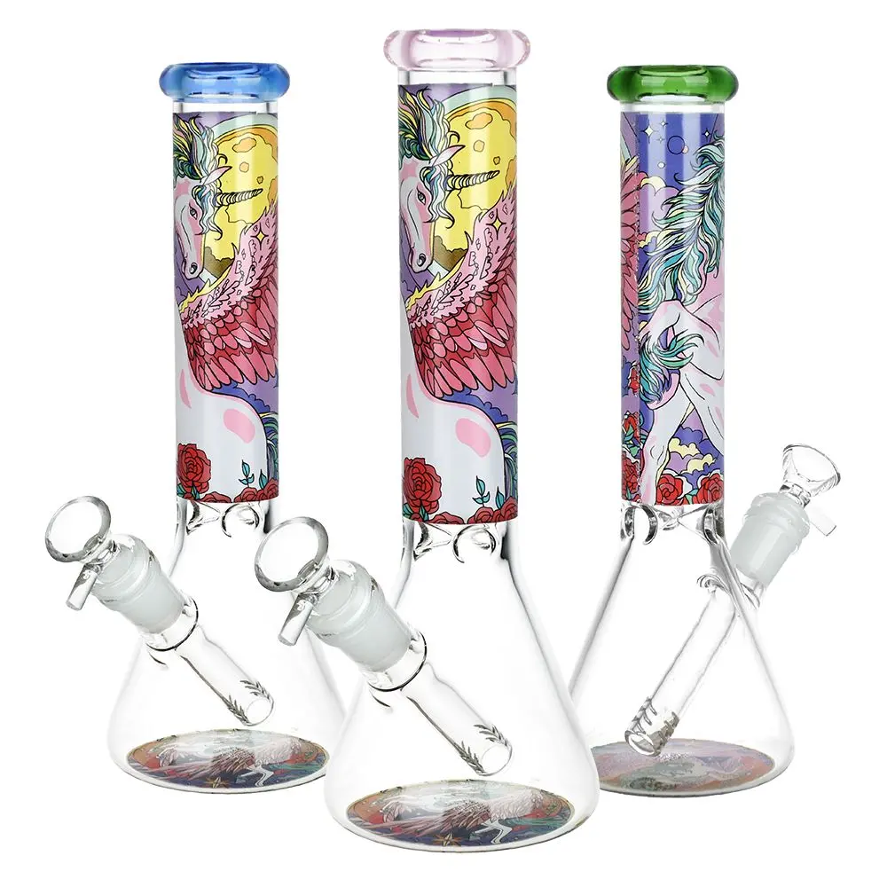 Unicorn Beaker Glass Water Pipe - 10" / 14Mm F / Colors Vary 1