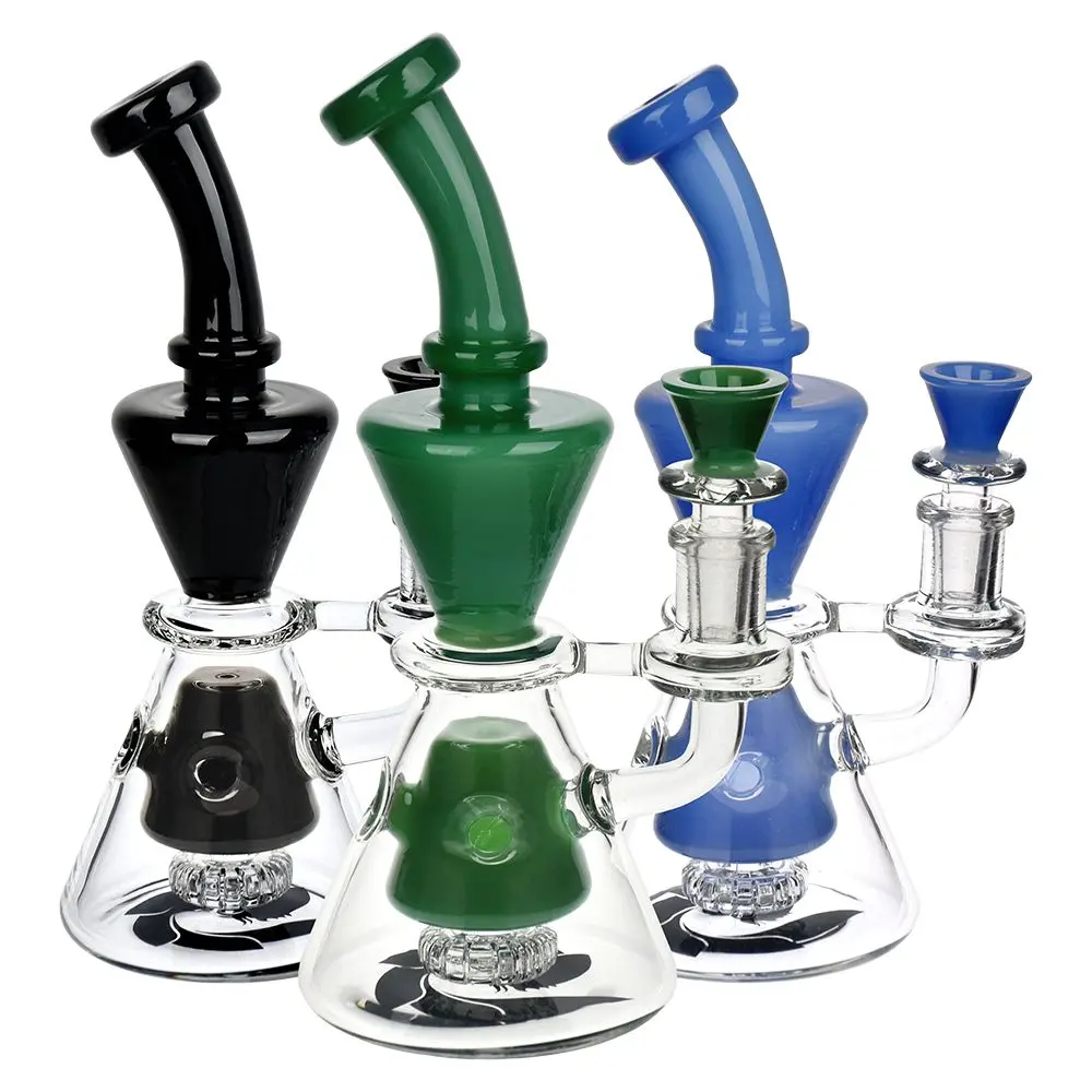 Glass House Two-Toned Hourglass Water Pipe - 8" / 14Mm F / Colors Vary 1