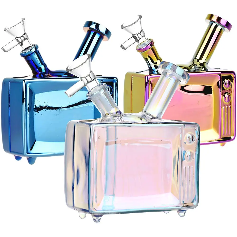Retro Tv Electroplated Glass Water Pipe - 5.75" / 14Mm F 1