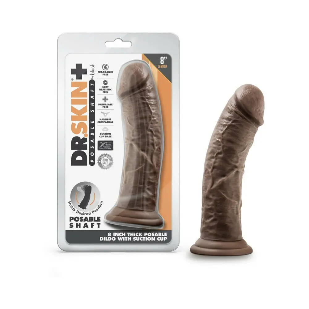 Dr. Skin Plus Thick 8 In. Triple Density Posable Dildo Brown 1