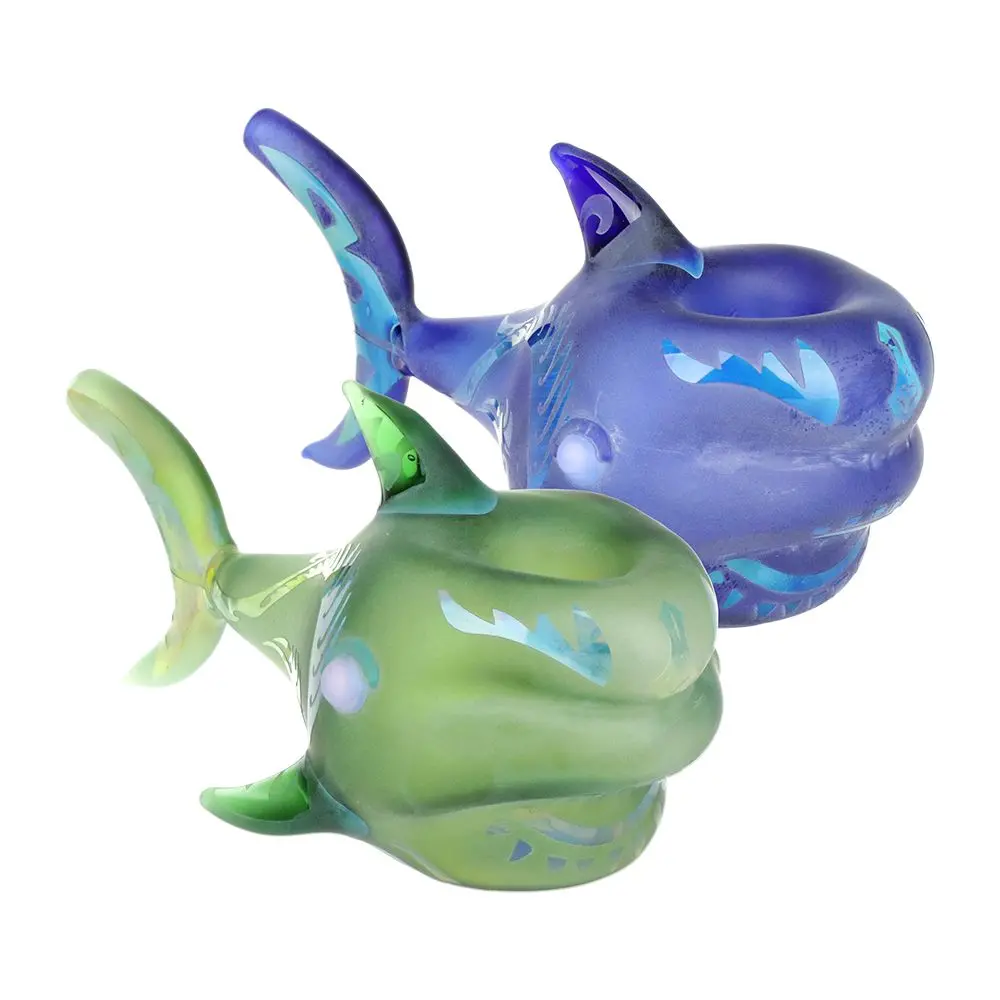 Shark Attack Sandblasted Glass Hand Pipe - 5" / Colors Vary 1