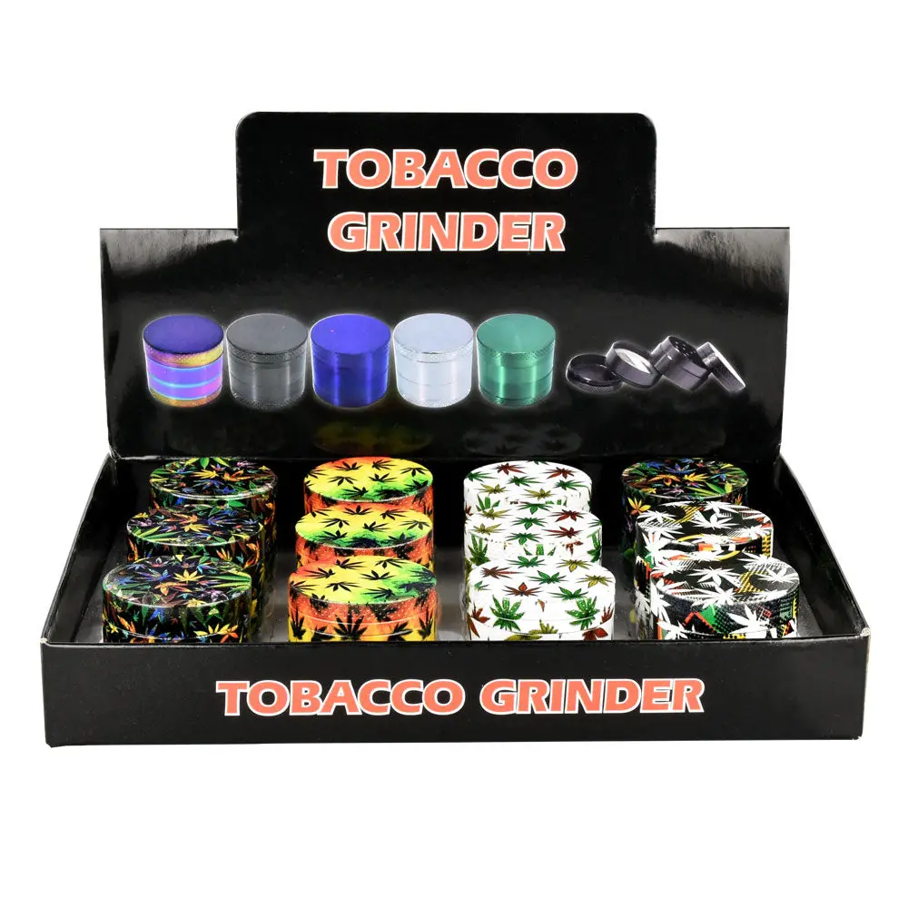 Hemp Leaves Grinder - 4Pc/1.5"/Assorted Designs - 12Pc Disp 1