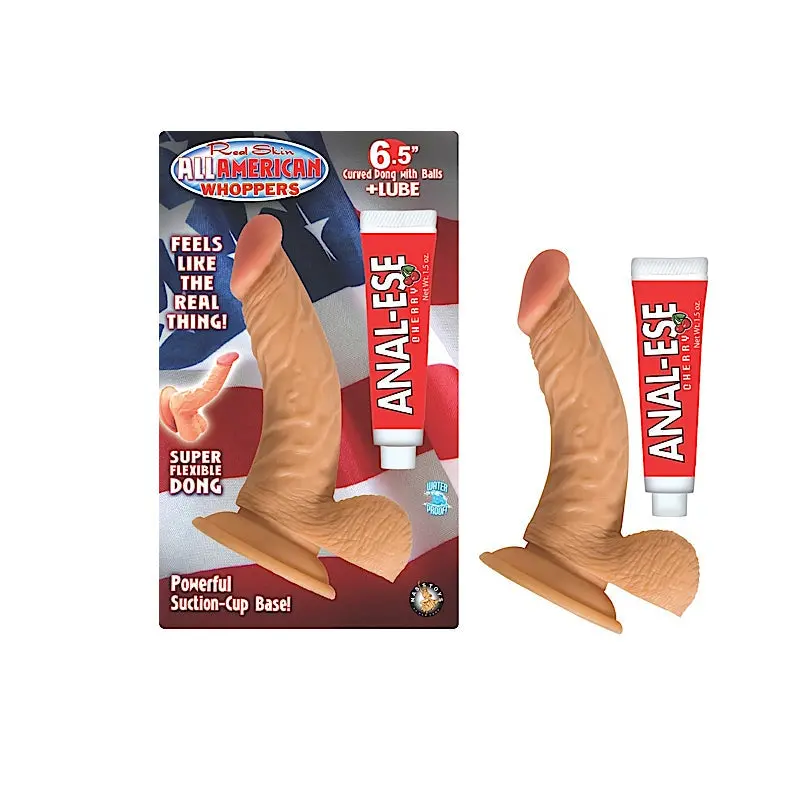 All American Whoppers 6.5 In. Curved Dong With Balls + Cherry Anal-Ese 1