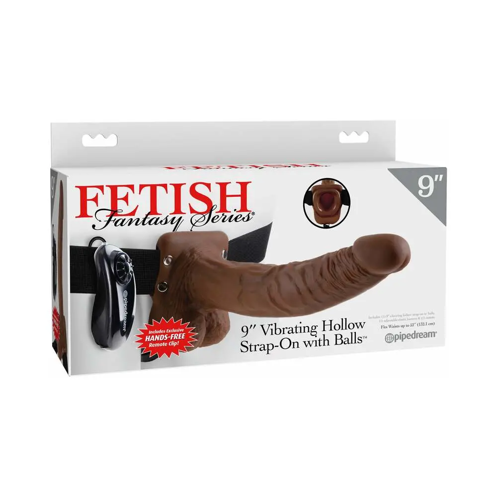 Fetish Fantasy Series 9 In. Vibrating Hollow Strap-On With Balls Brown/Black 1