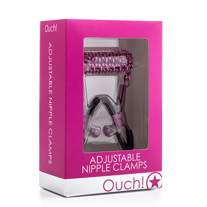 Ouch! Adjustable Metal Nipple Clamps With Chain Pink 1