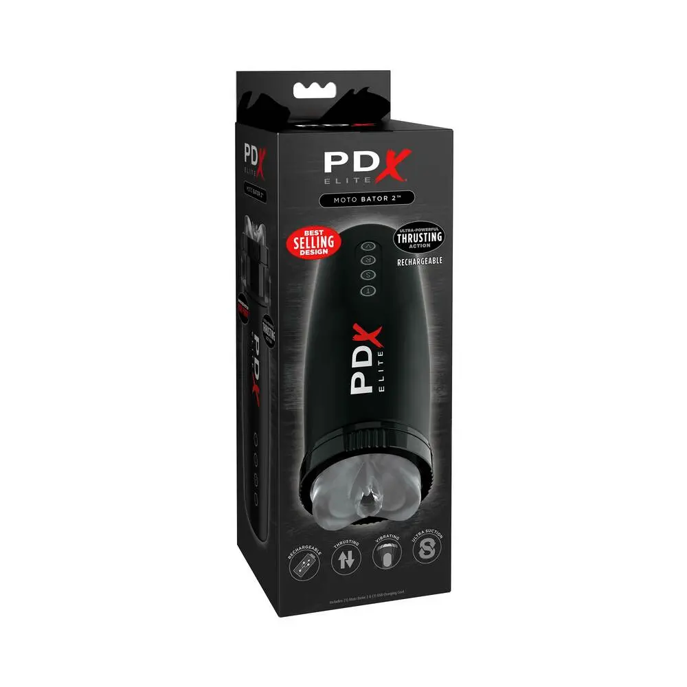 Pdx Elite Motobator 2 Rechargeable Thrusting Vibrating Masturbator Clear/Black 1
