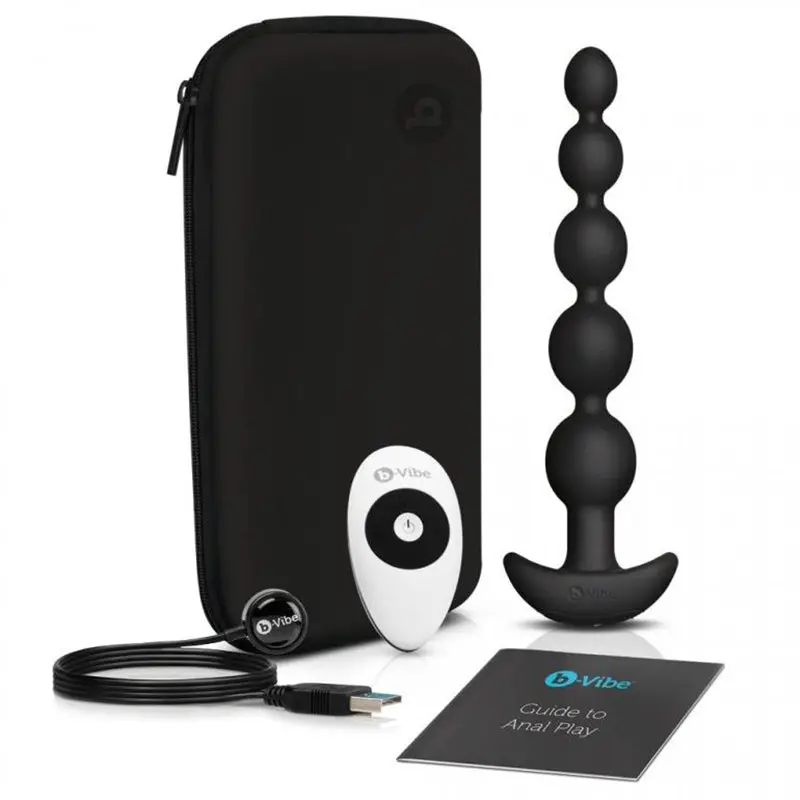 B-Vibe Cinco Rechargeable Remote-Controlled Vibrating Anal Beads Plug Black 1