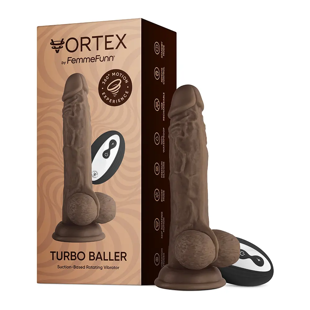 Femmefunn Vortex Turbo Baller 2.0 8.25 In. Vibrating Rotating Dildo Brown 1