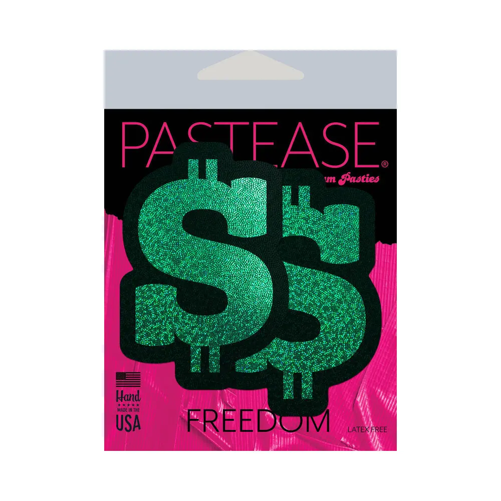 Pastease Money: Green Glitter Dollar Sign Nipple Pasties 1