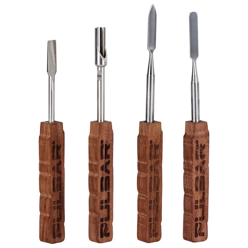 4Ct Bundle - Pulsar Wooden Dab Tool W/ Stainless Steel Tip - 5"-5.8" / Assorted Styles 1