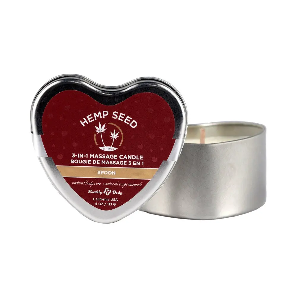 Earthly Body Hemp Seed Valentine 3-In-1 Massage Heart Candle Spoon 4.7 Oz. 1