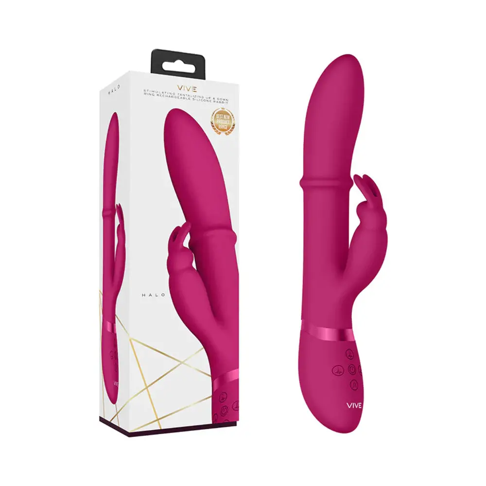 Vive Halo Rechargeable Stimulating Ring Silicone Rabbit Vibrator Pink 1