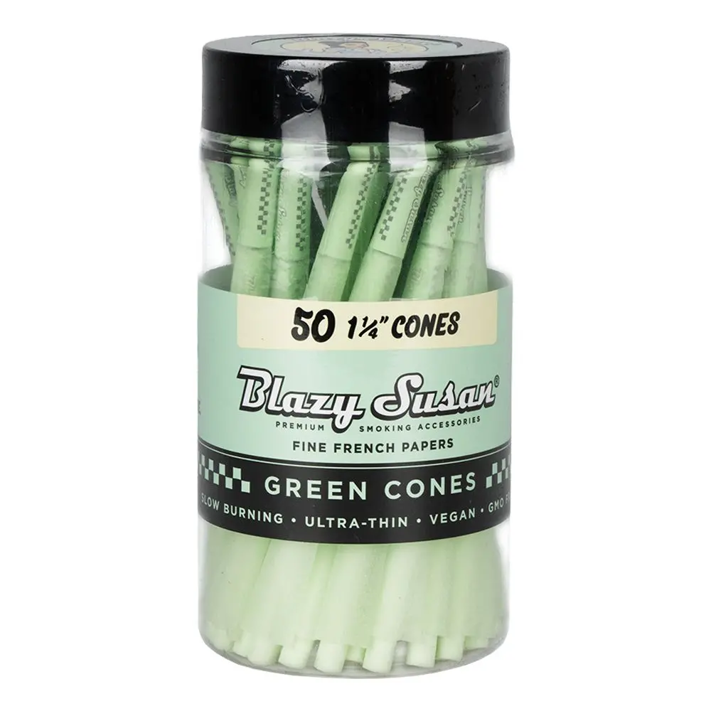 50Ct Jar - Blazy Susan Green Pre-Rolled Cones - 1 1/4" 1