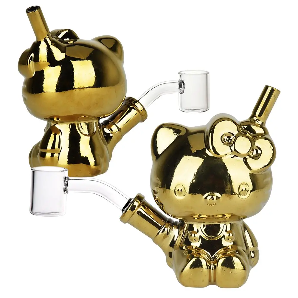 Hello Kitty, Golden Electroplated Glass Dab Rig - 4.5" / 14Mm F 1