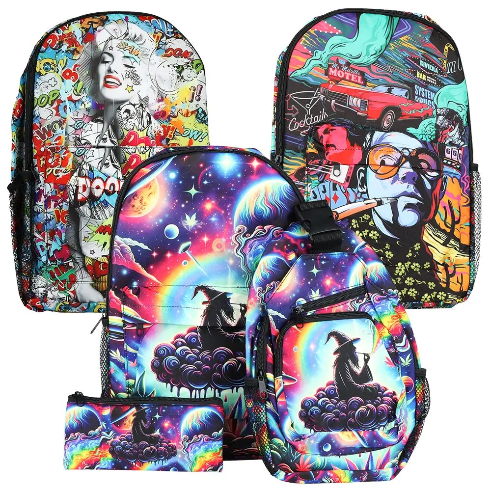 Colorful Designs Backpack & Zipper Pouch 3-Piece Set - 11"X17" 1