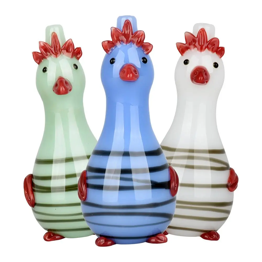 A Fowl Most Friendly Glass Hand Pipe - 4.5" / Colors Vary 1