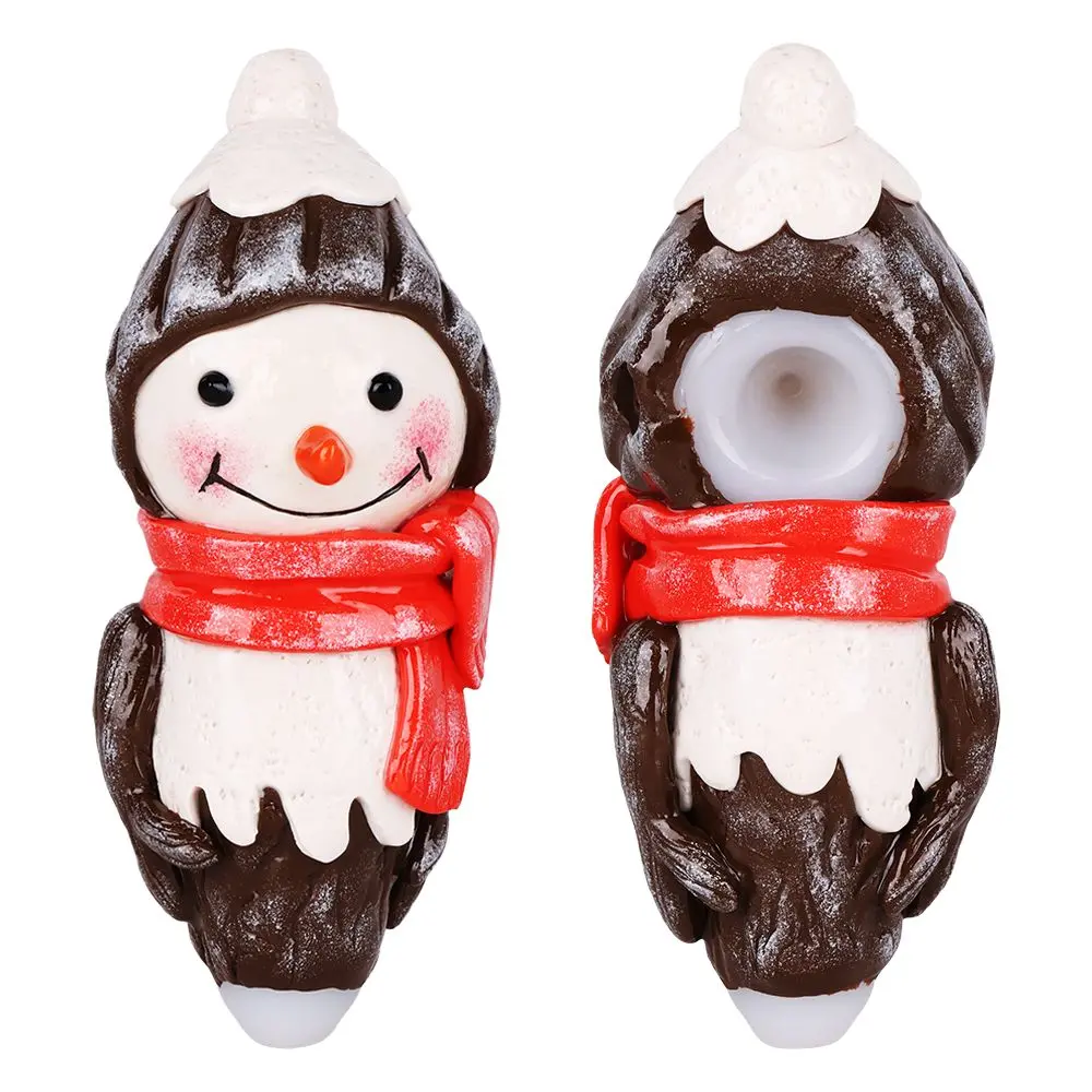 Snowman Enamel Resin Sculpted Glass Spoon Pipe - 6.25" 1