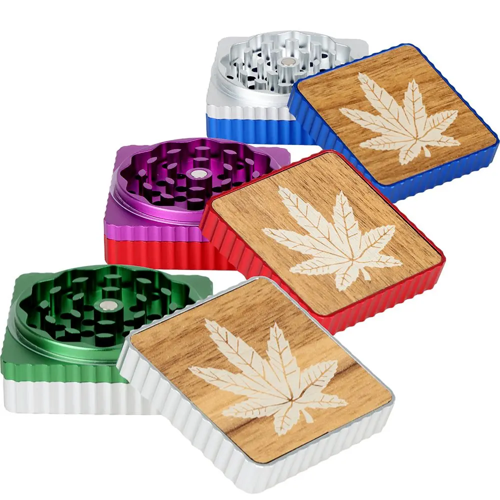 Hemp Leaf Square Aluminum Grinder - 3Pc / 1.8" / Colors Vary 1
