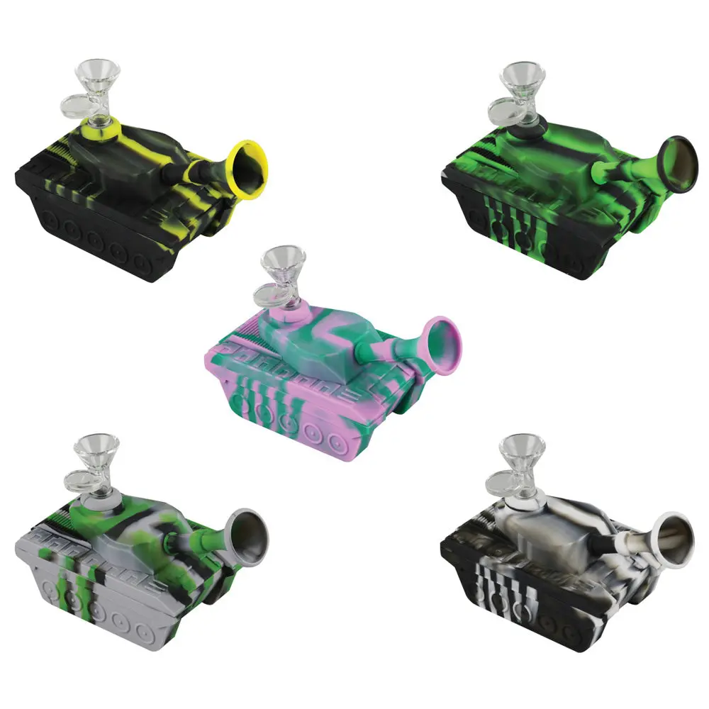 Tank Silicone Waterpipe - 6" / 14Mm F / Colors Vary 1