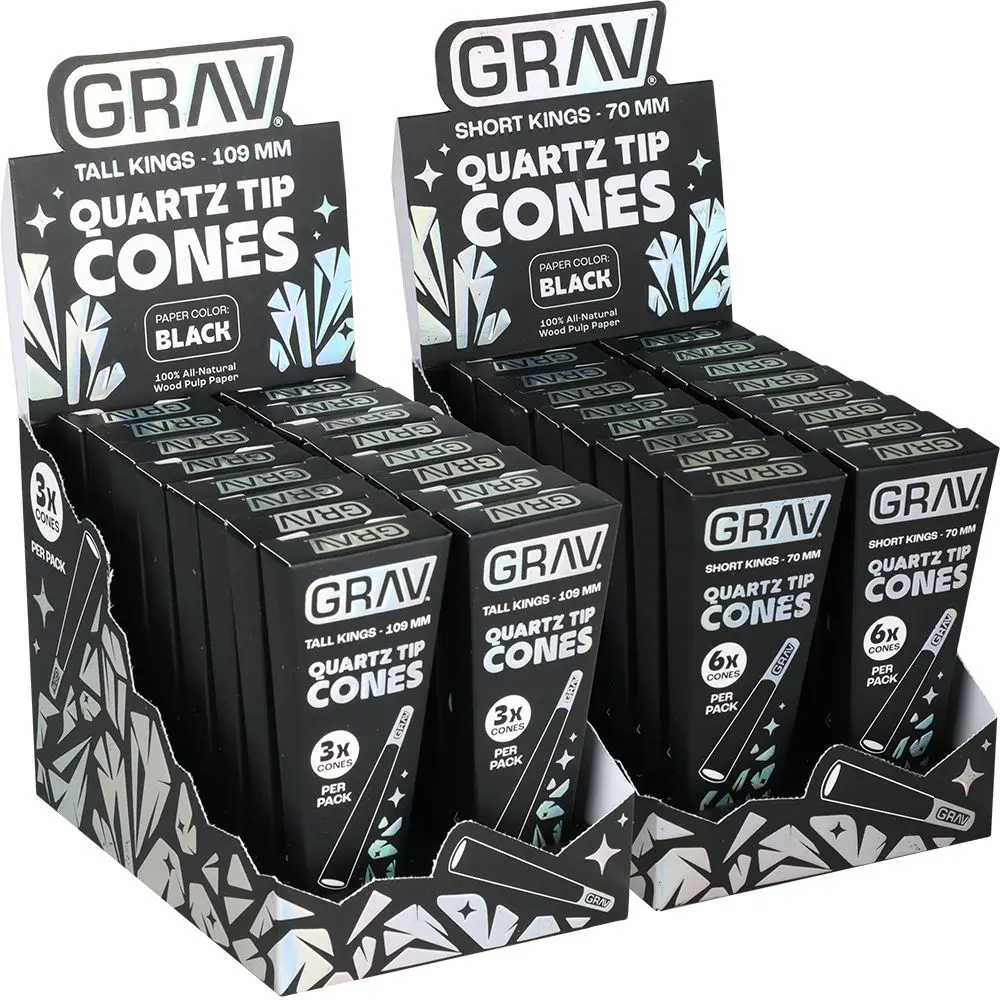 Grav Quartz Tip Pre-Rolled Cones | Black | 16Pk Display 1