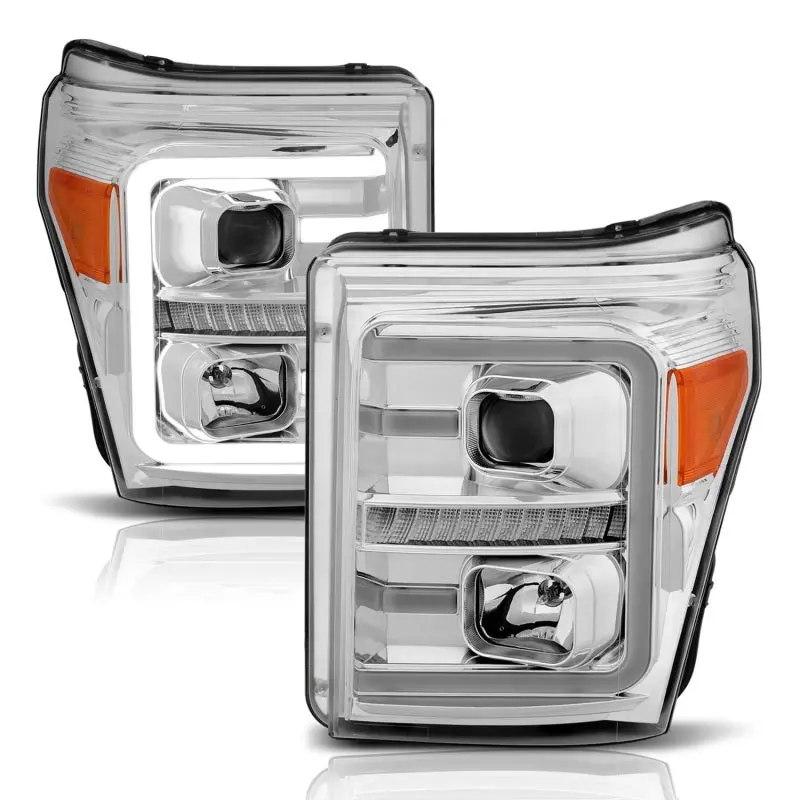 Anzo 11-16 Ford F-250/F-350/F-450 Projector Headlights W/ Plank Style Switchback Chrome W/Amber 1