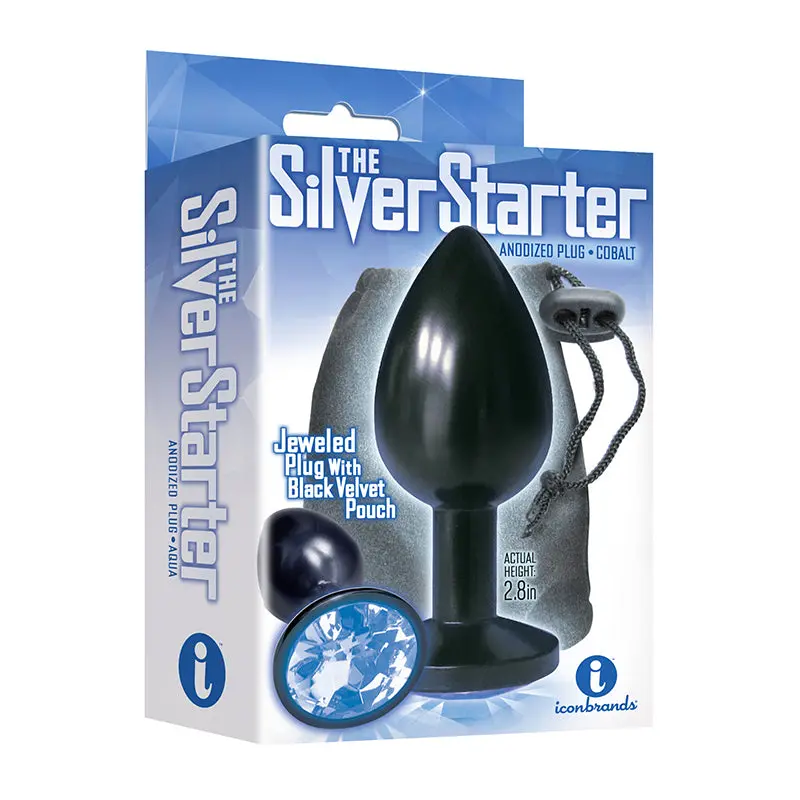 The 9'S, The Silver Starter, Bejeweled Anodized Stainless Steel Plug, Colbalt 1