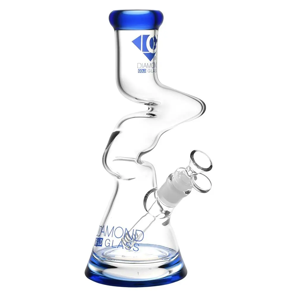 Diamond Glass Gold Zong Beaker Water Pipe - 11" / 14Mm F / Colors Vary 1