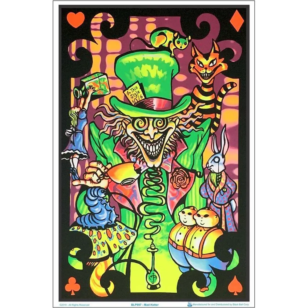 Alice In Wonderland Mad Hatter Collage Black Light Poster - 24"X36" 1