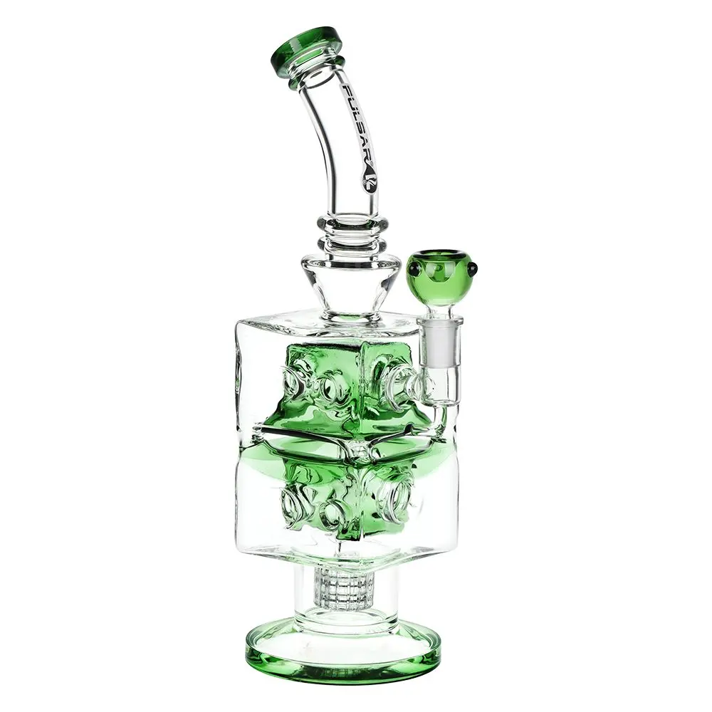 Pulsar Double Swiss Perc Blocks Glass Water Pipe - 12.5" / 14Mm F / Blue 3