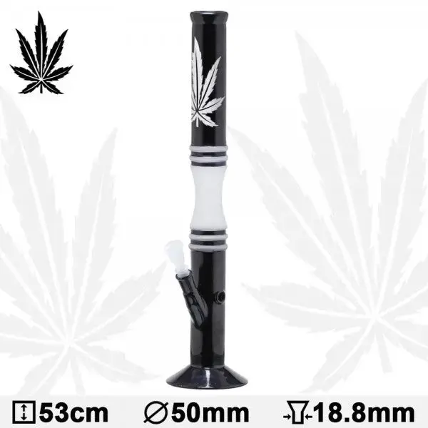 Black And White Hemp Leaf Glass Water Pipe Bong -20.5" 1