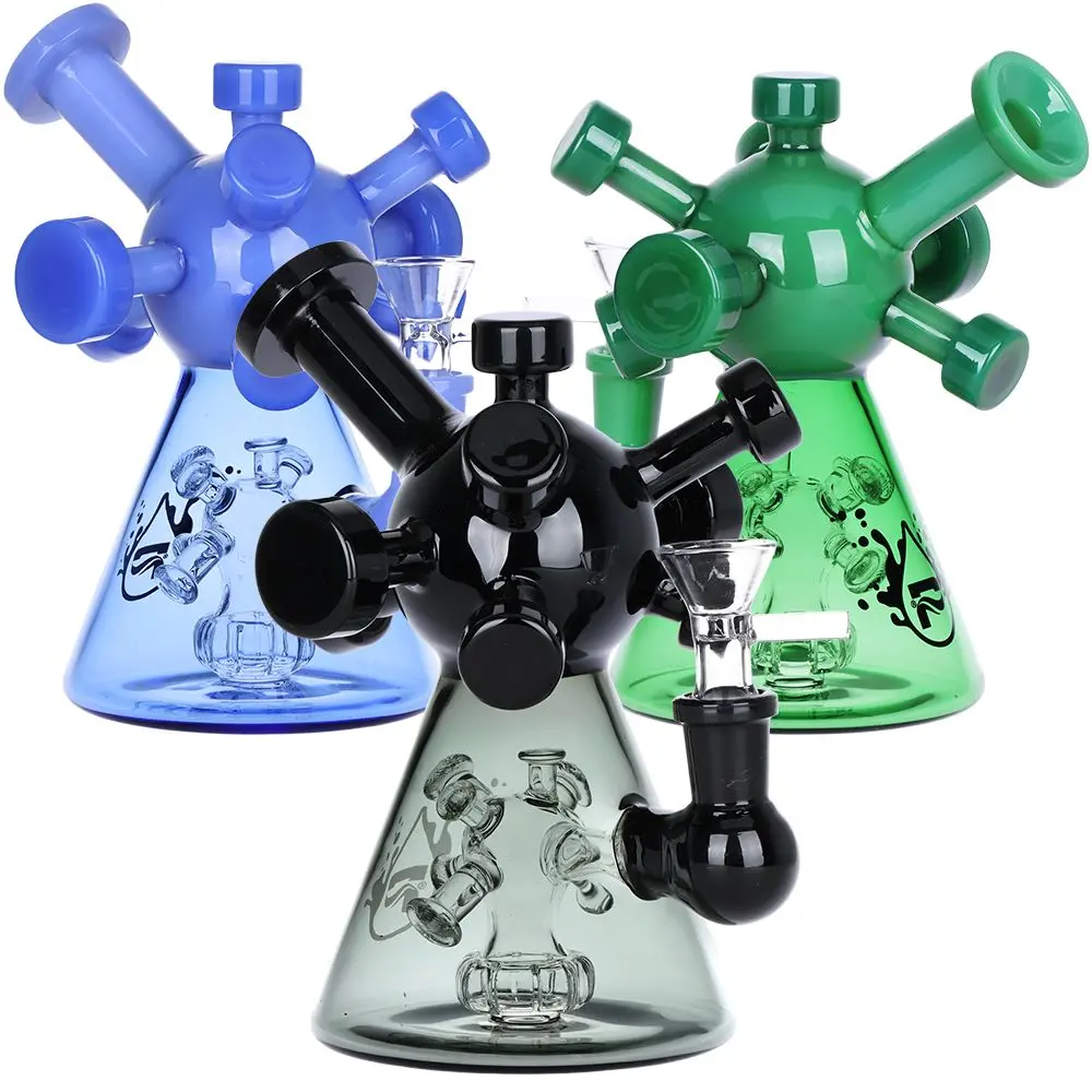 Pulsar Molecule Glass Water Pipe - 7" / 14Mm F / Colors Vary 1