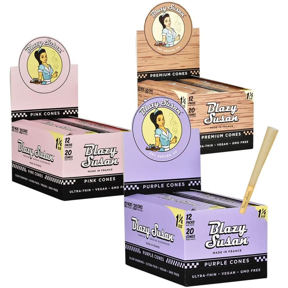 Blazy Susan Pre-Rolled Cones Slide Box | 1 1/4 | 20Pc | 12Pk Display Blazy Susan Pre-Rolled Cones Slide Box | 1 1/4 | Cone 1
