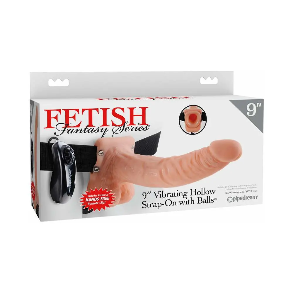 Fetish Fantasy Series 9 In. Vibrating Hollow Strap-On With Balls Beige/Black 1