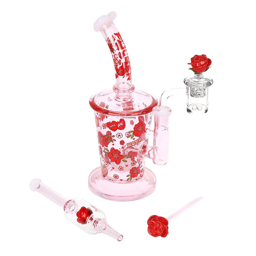 Pulsar Valentine's Rose Glass Dab Rig Set - 8.25" / 14Mm F 1