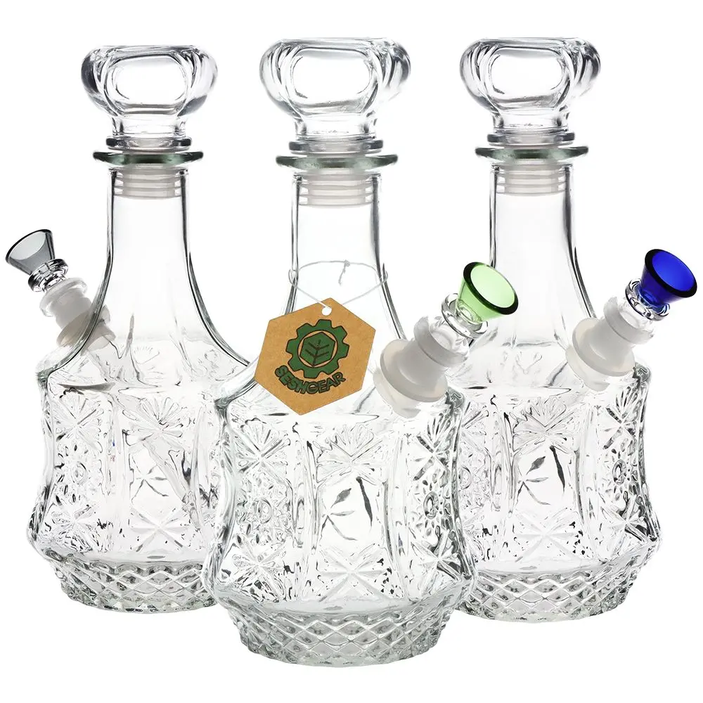 Seshgear Vintage Decanter Style Glass Water Pipe - 10" / 14Mm F / Sun Flower / Colors Vary 1