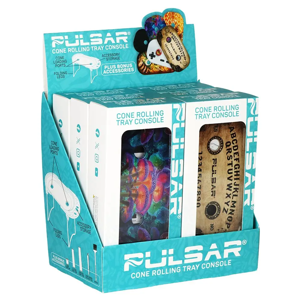 6Ct Display - Pulsar Elevated Cone Rolling Tray Console Assortment 2 - 9.25"X4.2" /  Assorted Designs 1