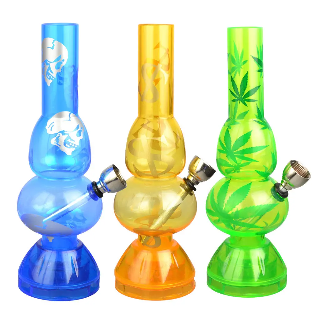 Mini Acrylic 2 Bubble Water Pipe W/ Built In Grinder Base - 6.75" / Assorted Designs 1