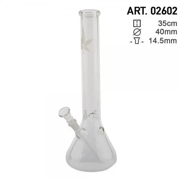 Hemp Leaf Beaker Glass Water Pipe 14" 1