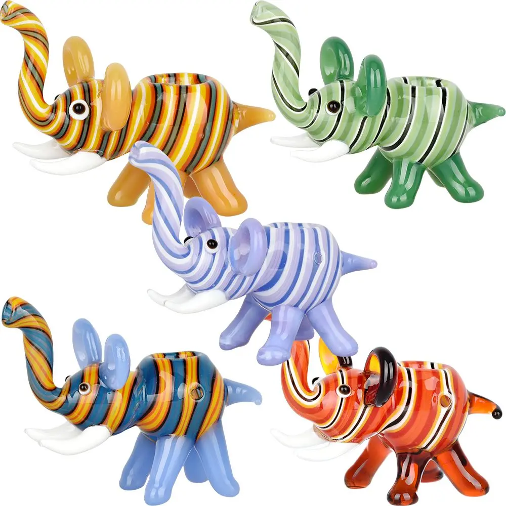 Mini Wig Wag Elephant Glass Hand Pipe - 3" / 5Ct 1