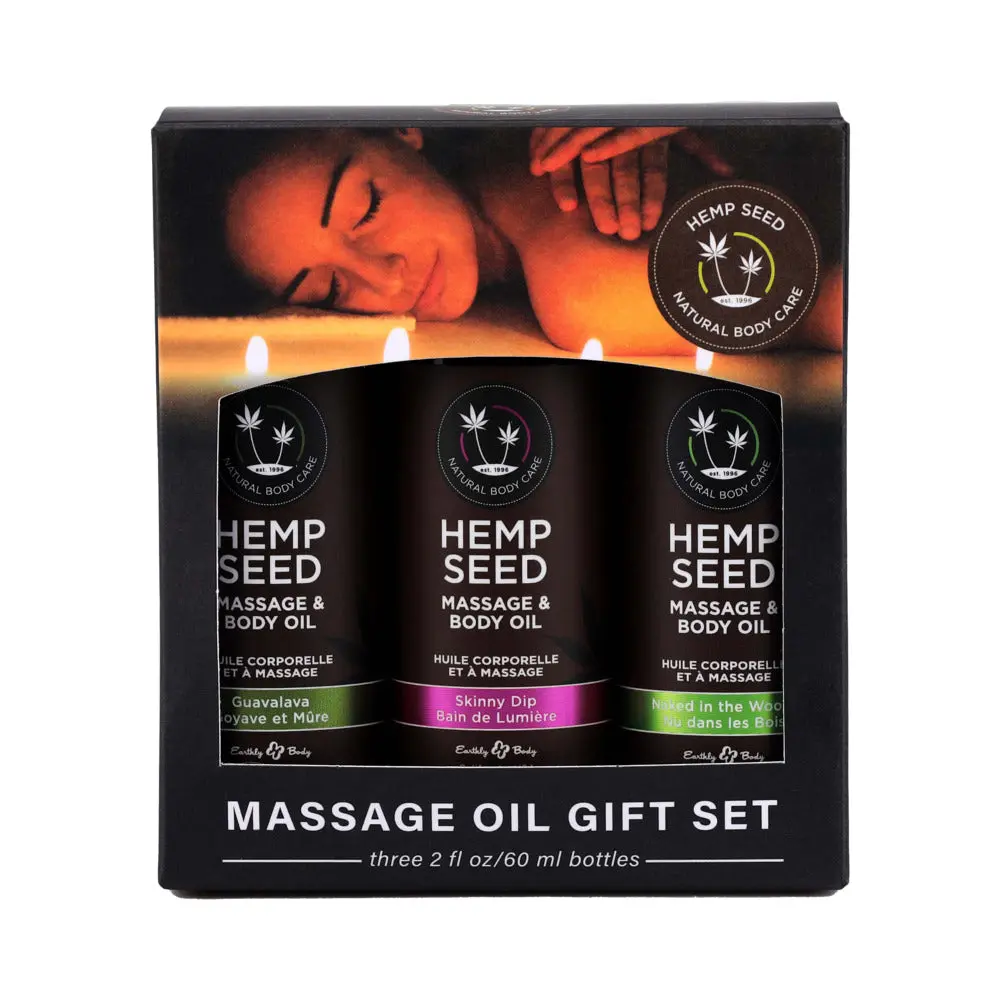 Earthly Body Hemp Seed Massage Oil 3-Piece Gift Set 2 Oz. 1