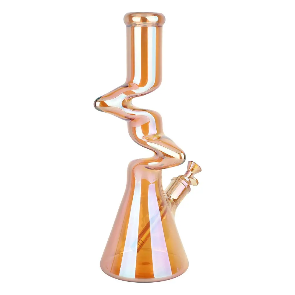 Twisty Tunnel Electroplated Glass Water Pipe - 14.75" / 14Mm F / Colors Vary 2