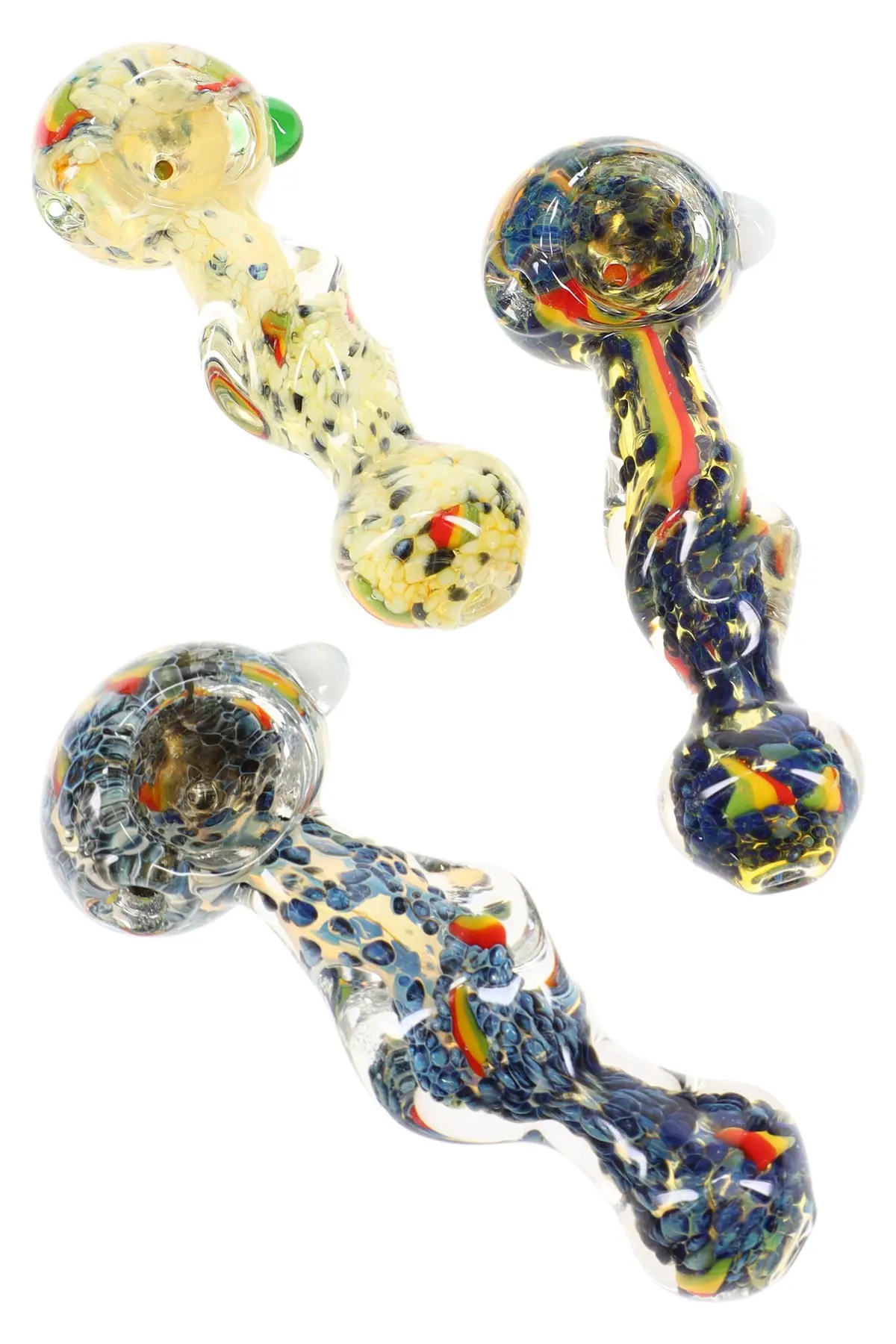 Color Changing Frit Rasta Stripe Twisted Glass Hand Pipe “Rasta Rift” – 4½″ 1