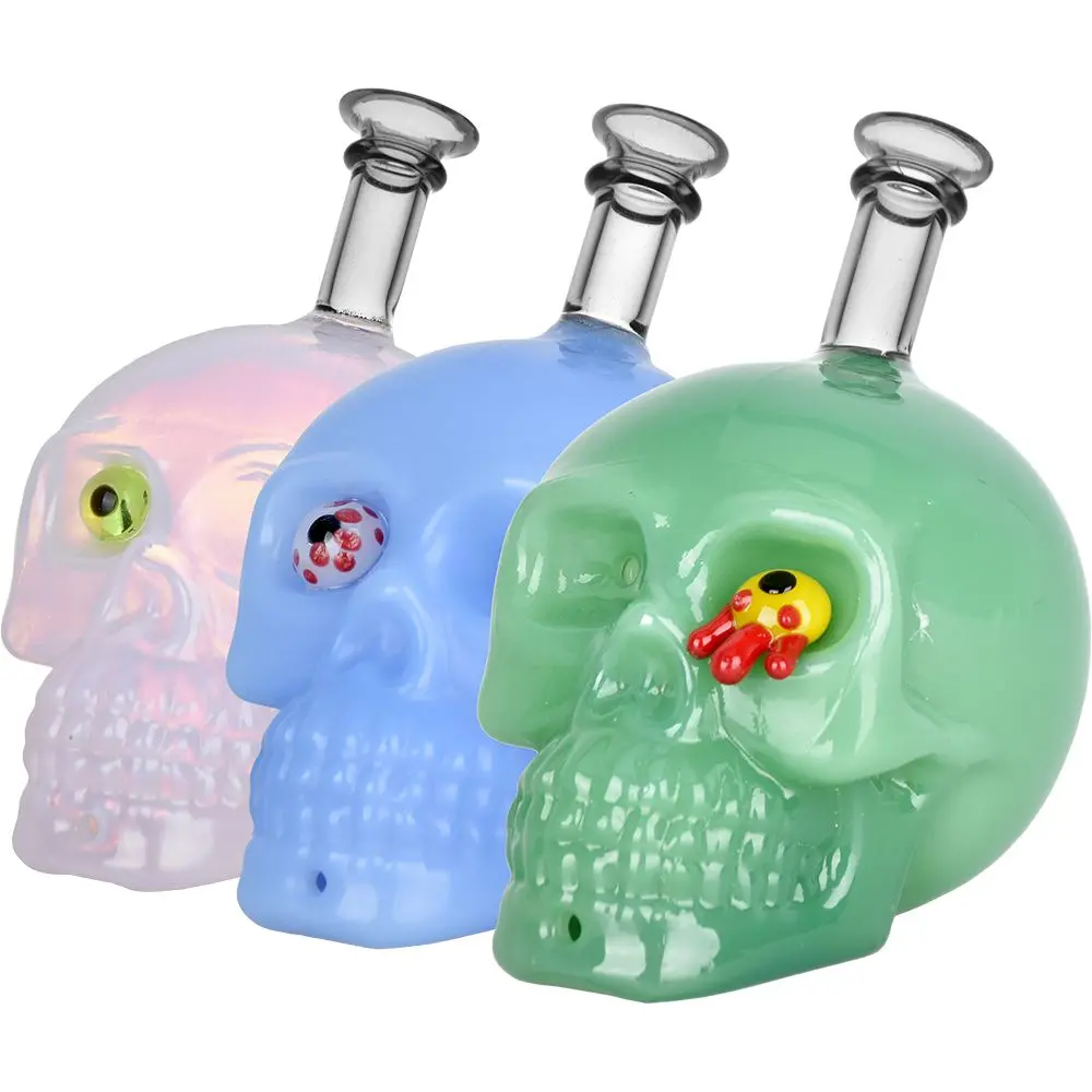 Creepy Eyed Skull Glass Hand Pipe - 4" / 3Ct 1