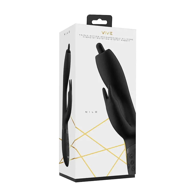 Vive Nilo Rechargeable Pinpoint Rotating Siilicone Rabbit Vibrator Black 1
