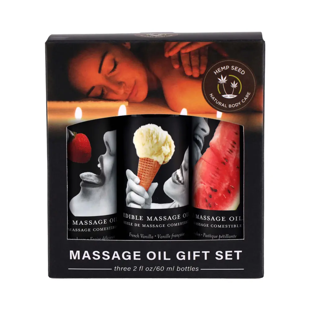 Earthly Body Hemp Seed Edible Massage Oil 3-Piece Set 2 Oz. 1