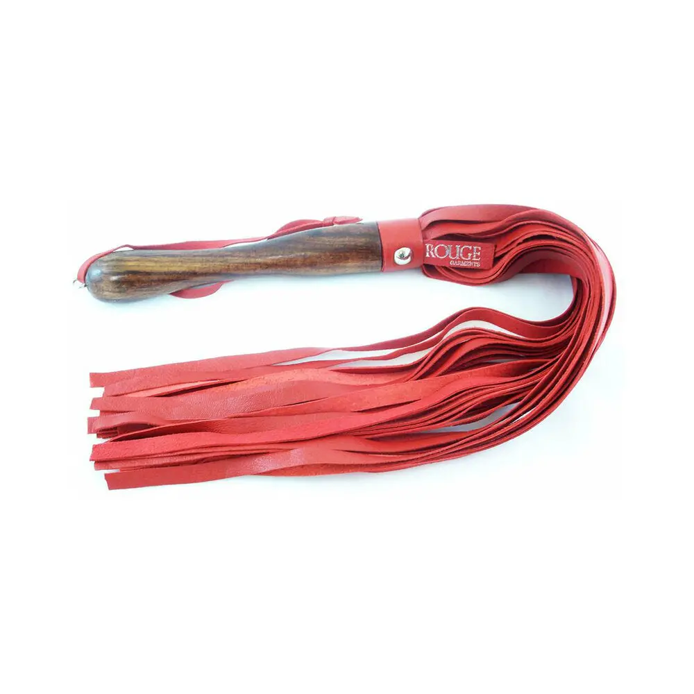 Rouge Wooden Handle Leather Flogger Red 1