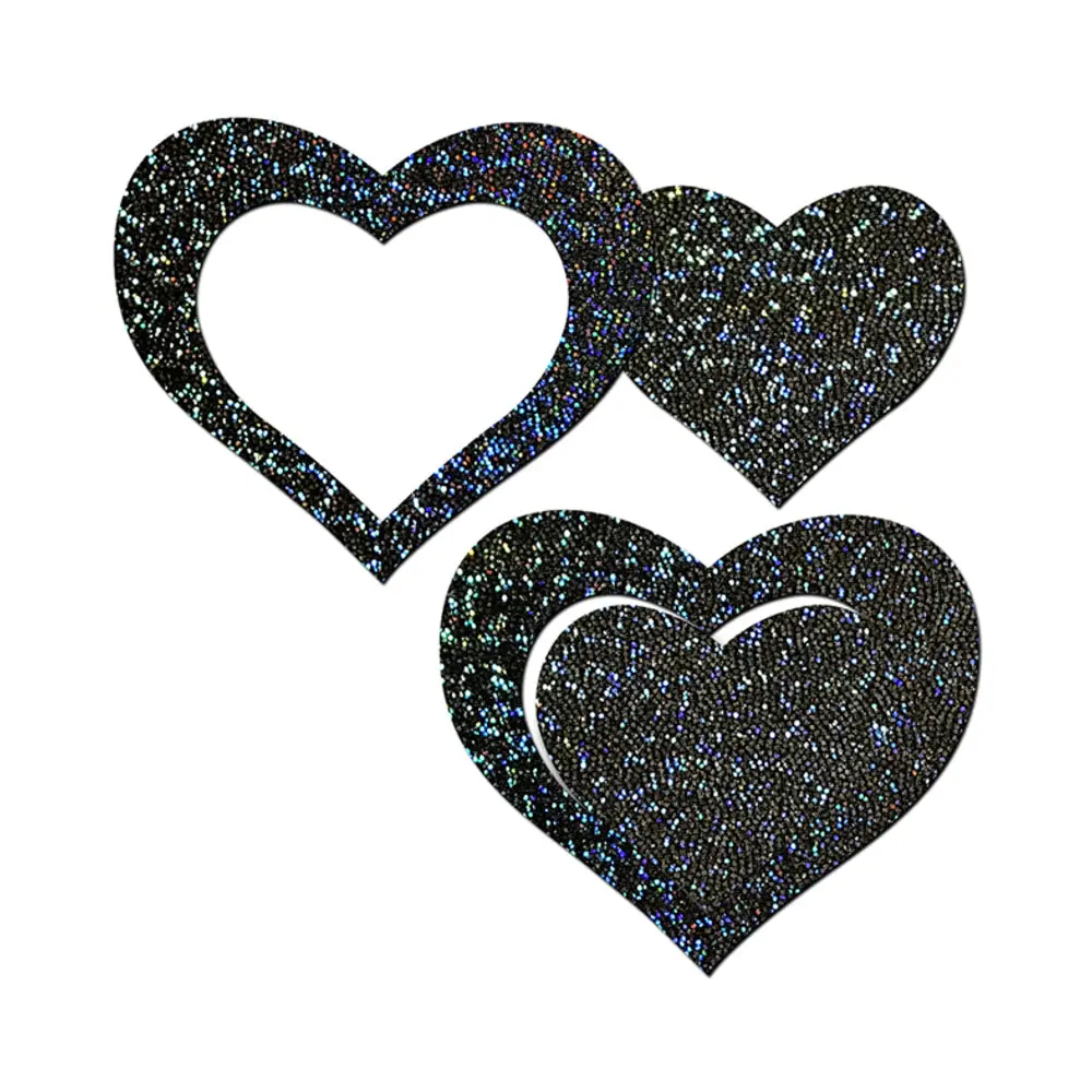 Pastease Black Glitter Heart Frame & Center Nipple Pasties 1