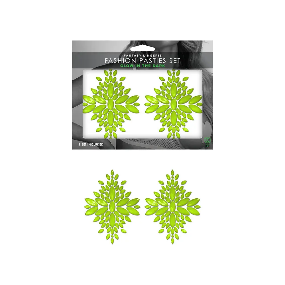 Fantasy Lingerie Glow-In-The-Dark Crystal 1 Pair Jeweled Pasties Neon Green O/S 1